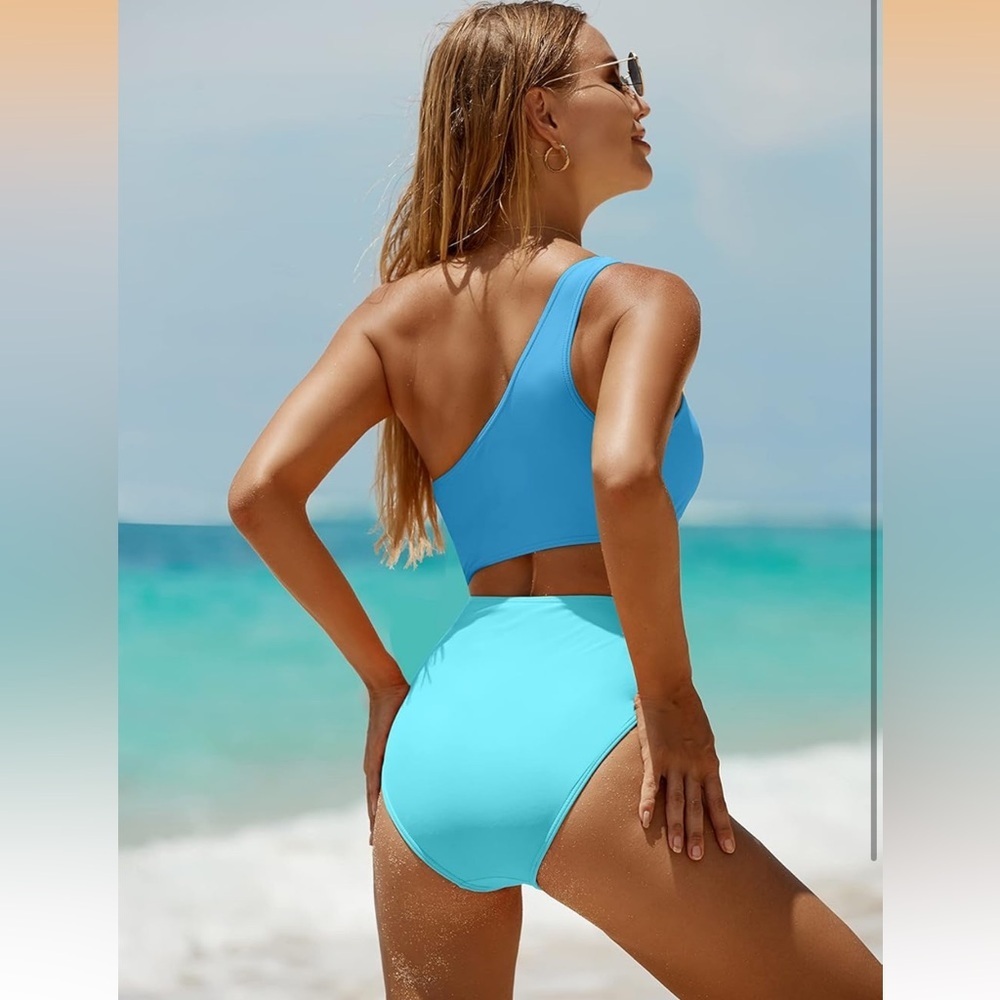 Yonique One Piece One Shoulder Swimsuit Cutout Swimwear Monokini  S/276 - Picture 2 of 3